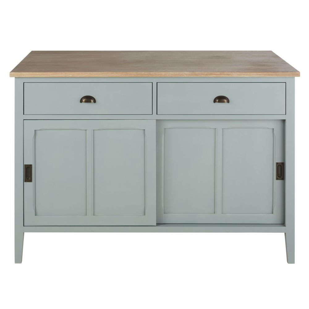 Meuble cuisine pour ilot central cuisine Beaumont 2 portes 2 tiroirs vert de gris