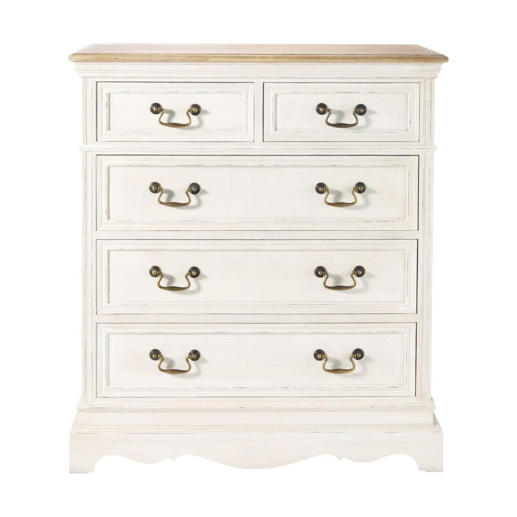 Commode haute Léontine 5 tiroirs crème