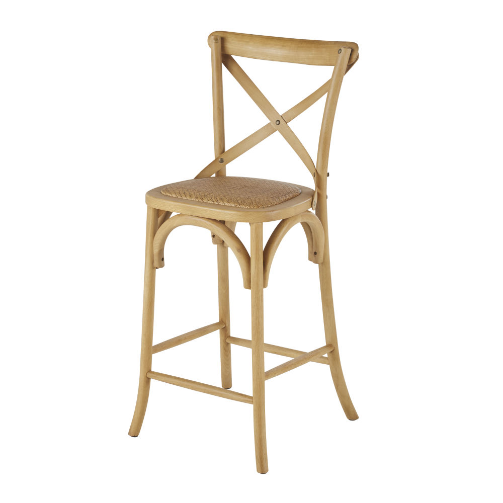 Chaise de bar Tradition en bois de frêne et rotin H75