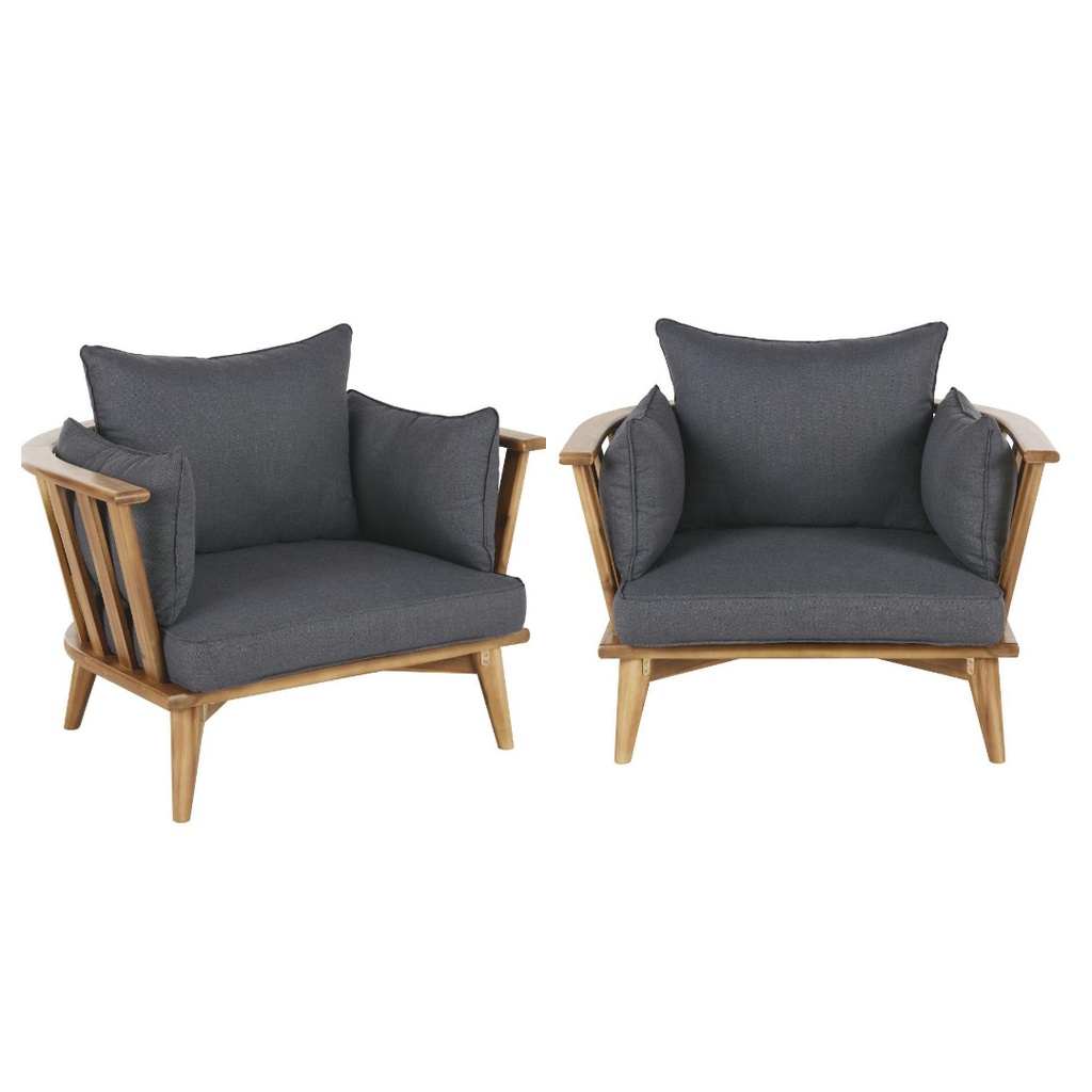 Duo de Fauteuils de jardin déhoussable Noumea en acacia massif & coussins gris anthracite