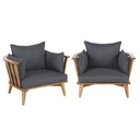 Lot de 2 Fauteuils de jardin Noumea en acacia massif et coussins gris anthracite