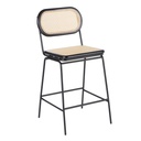 Chaise de bar Alba pour îlot central en acier noir et bois de bouleau avec rotin synthétique