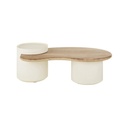 Table basse Sartene blanche avec plateau en bois de manguier