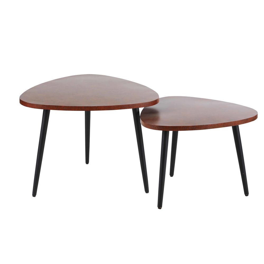 Lot de 2 tables gigognes Marine en métal noir avec pieds en bois de manguier