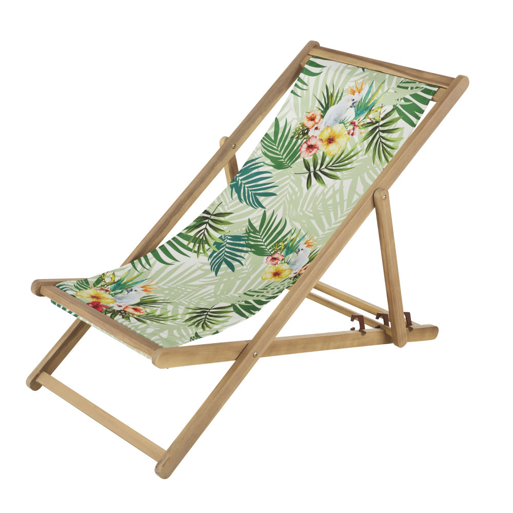 Chilienne Panama en bois d'acacia massif et toile imprimé tropical vert