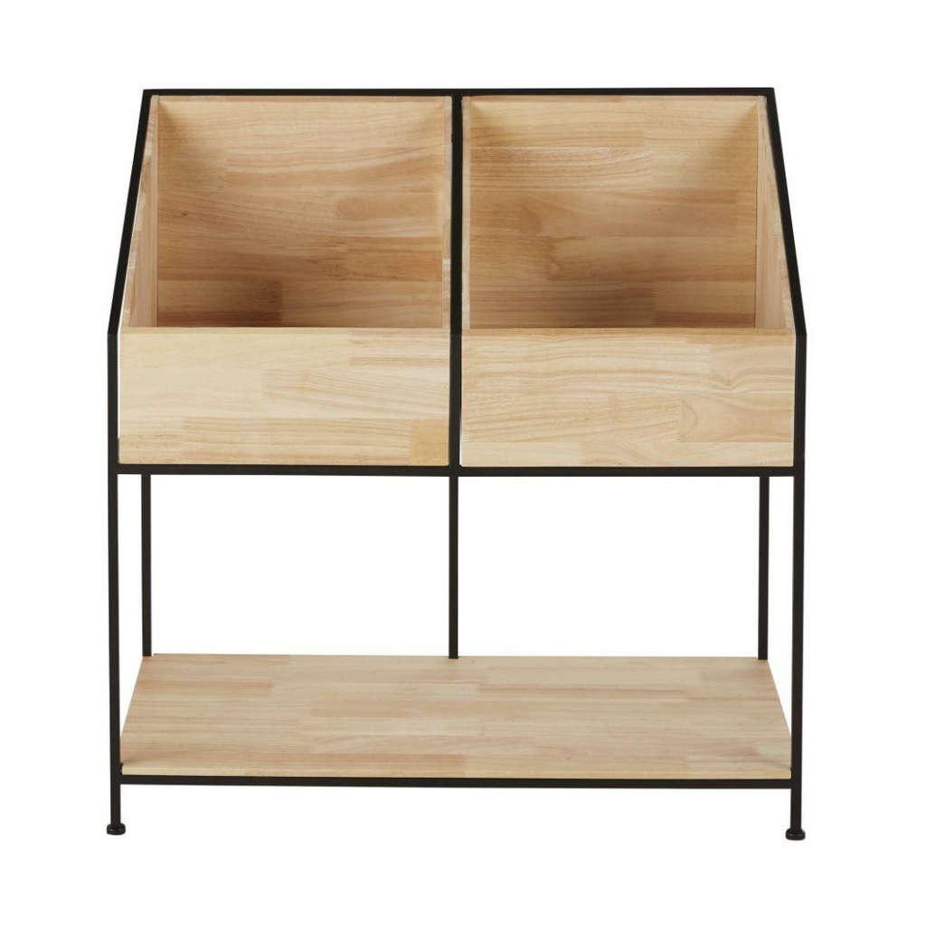 Meuble de rangement Jimmy vinyle en bois de sapin et fer recyclé noir