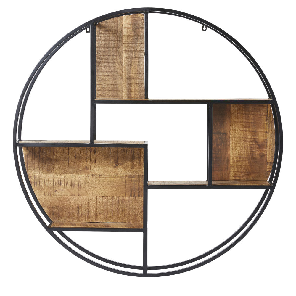 Etagère ronde Arthur en métal noir et manguier