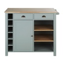 Meuble de cuisine pour ilot central cuisine Beaumont 2 tiroirs, 1 porte, 1 étagère et 6 niches vert d'eau et beige