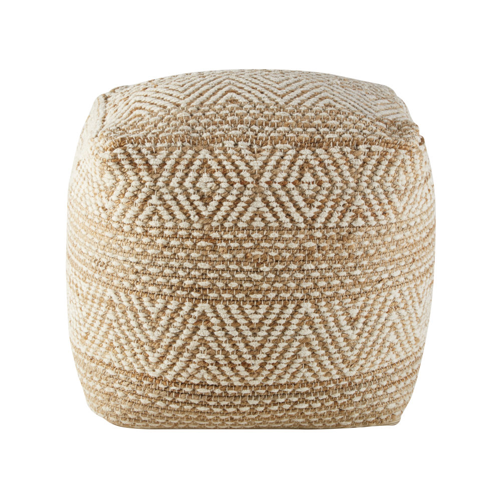 Pouf Sinbad en jute et coton beige et blanc à motifs graphiques
