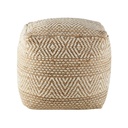 Pouf Sinbad en jute et coton beige et blanc à motifs graphiques