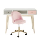 Ensemble Chaise et bureau vintage Blush blanc 2 tiroirs gris et rose