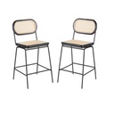 Lots 2 Chaises de bar Alba pour îlot central en acier noir et bois de bouleau avec rotin synthétique