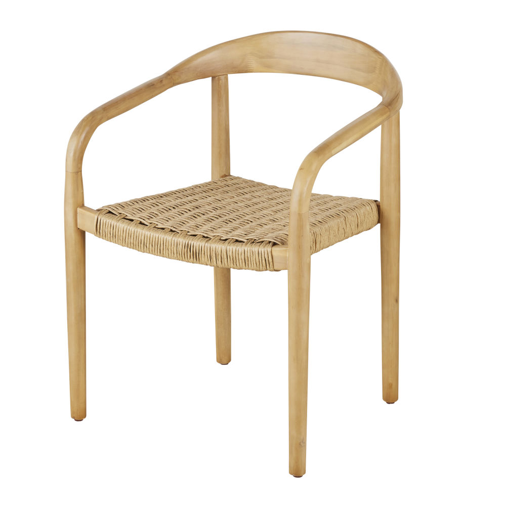 Chaise à dîner Luanda Business de jardin professionnelles en bois d'acacia et résine tressée recyclée beige