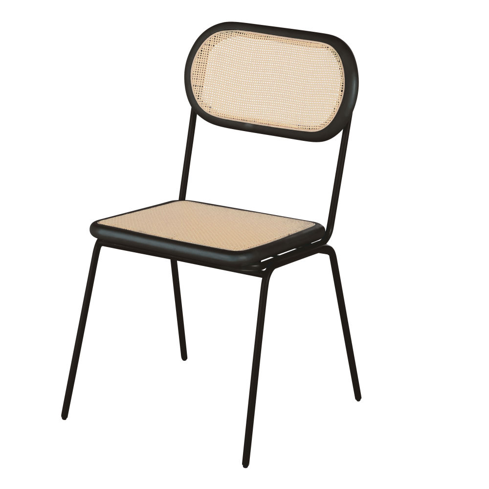 Chaise Alba en acier noir et bois de bouleau avec rotin synthétique