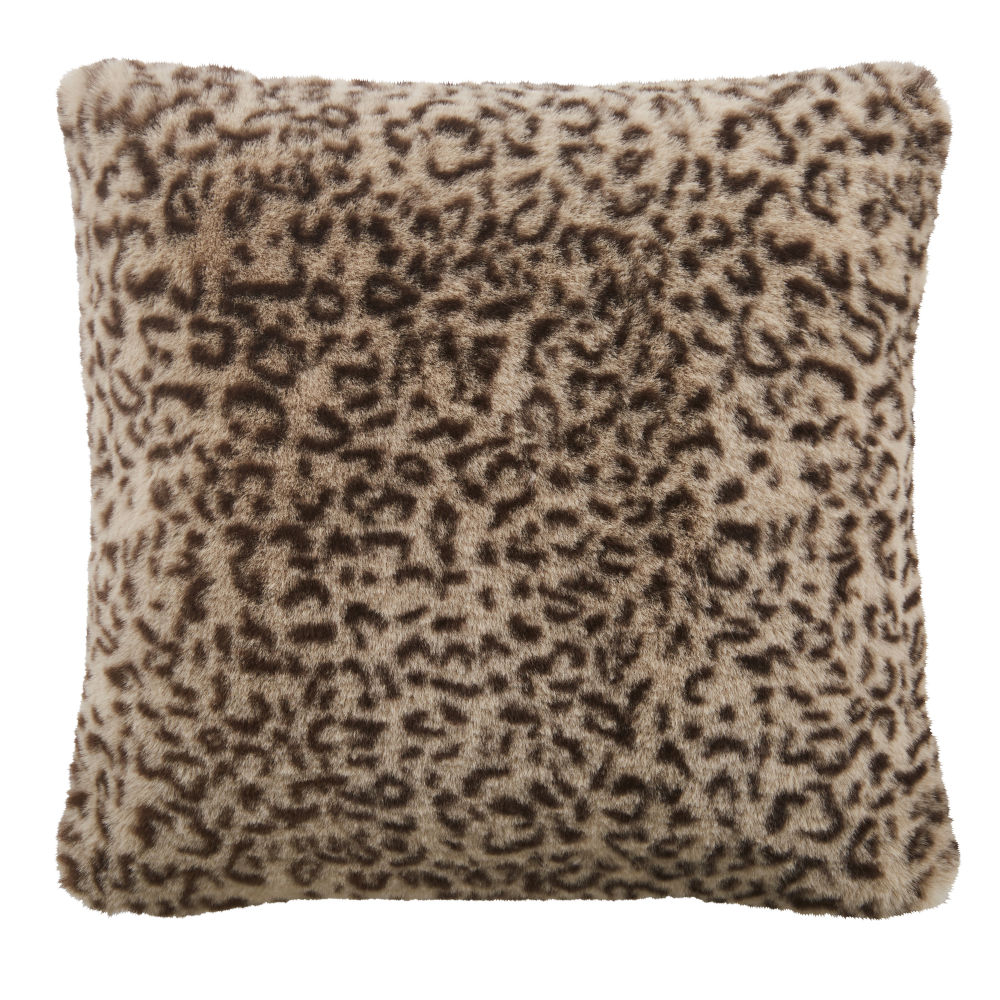 Coussin Himala imitation fourrure noire et marron imprimé léopard 45x45