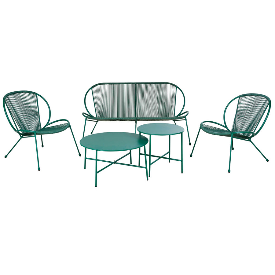 Salon de jardin Nosara 4 places en résine et métal verts