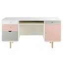 Bureau 1 porte 4 tiroirs blush blanc, gris et rose