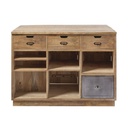 Îlot central cuisine Melchior en manguier massif et métal gris