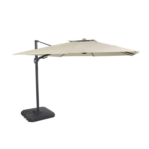 Parasol Shadow Business déporté professionnel 3x3m en aluminium à pied et toile écrue recyclée