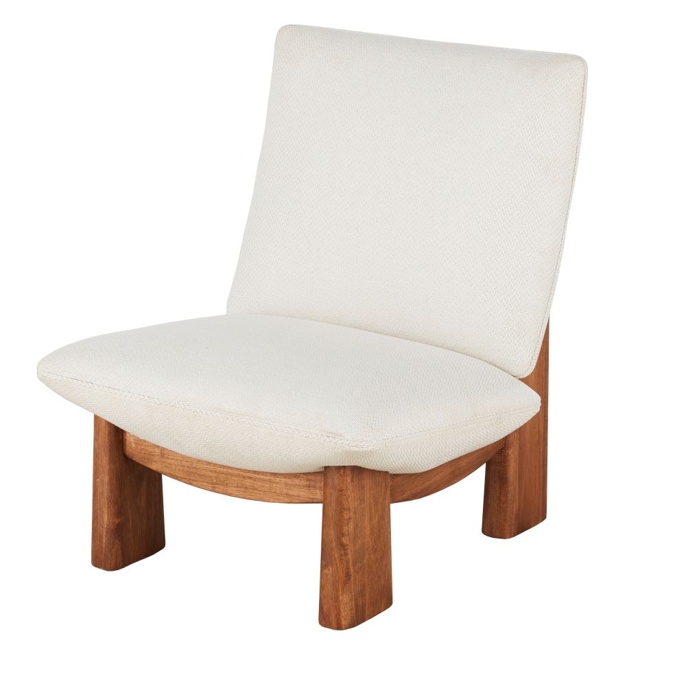 Fauteuil Amaya beige et pieds en bois d'hévéa