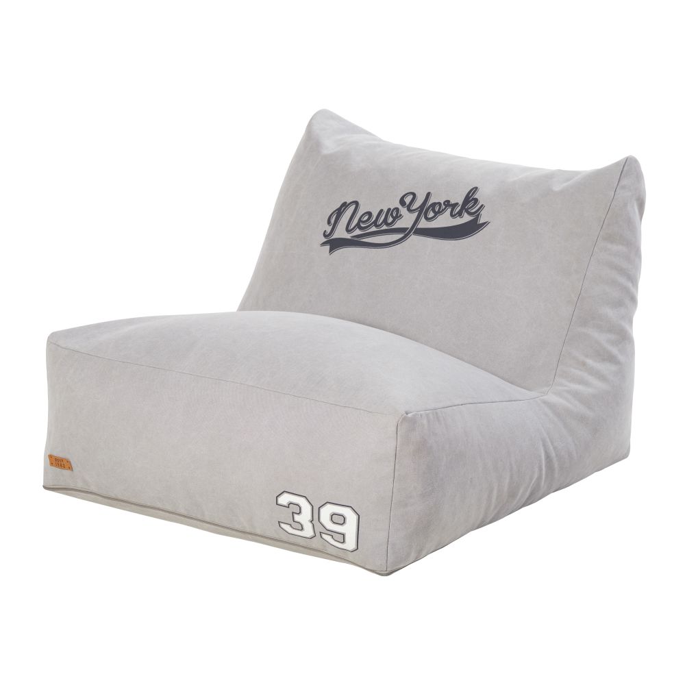 Pouf en coton gris imprimé new york