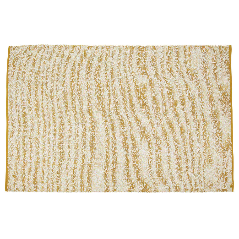 Tapis Loveo en coton recyclé écru et jaune ocre 160x230