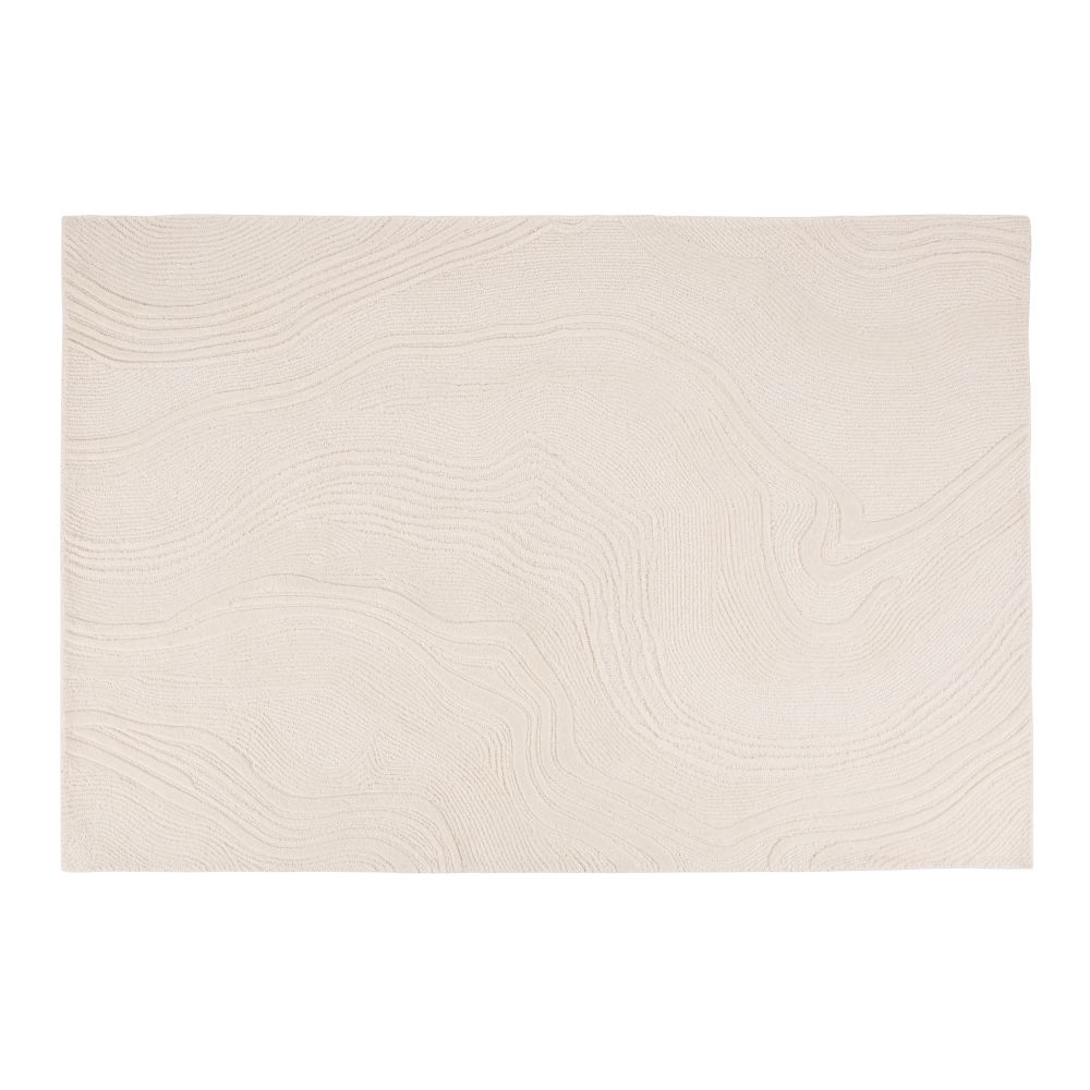 Tapis Jorari en laine tuftée et ciselée motif abstrait écru 160x230