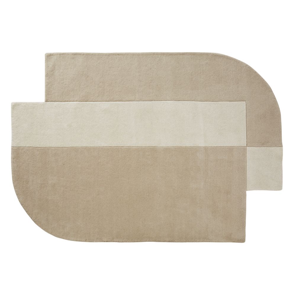 Tapis Coloco asymétrique en laine et coton tuftés main écrus et taupe 160x230