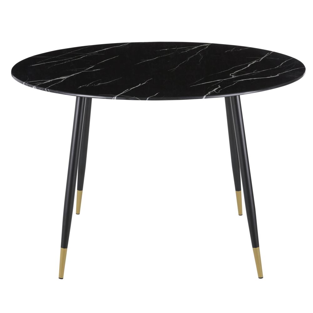 Table à manger Phea effet marbre noir et métal coloris laiton et noir 5/6 personnes D120