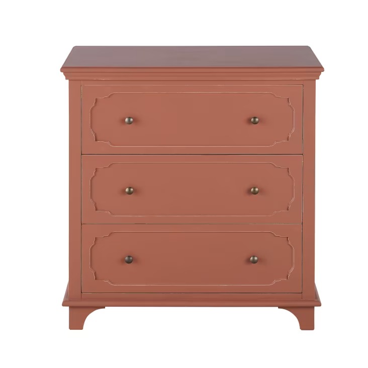 Commode Selena 3 tiroirs en bois terracotta et métal coloris laiton