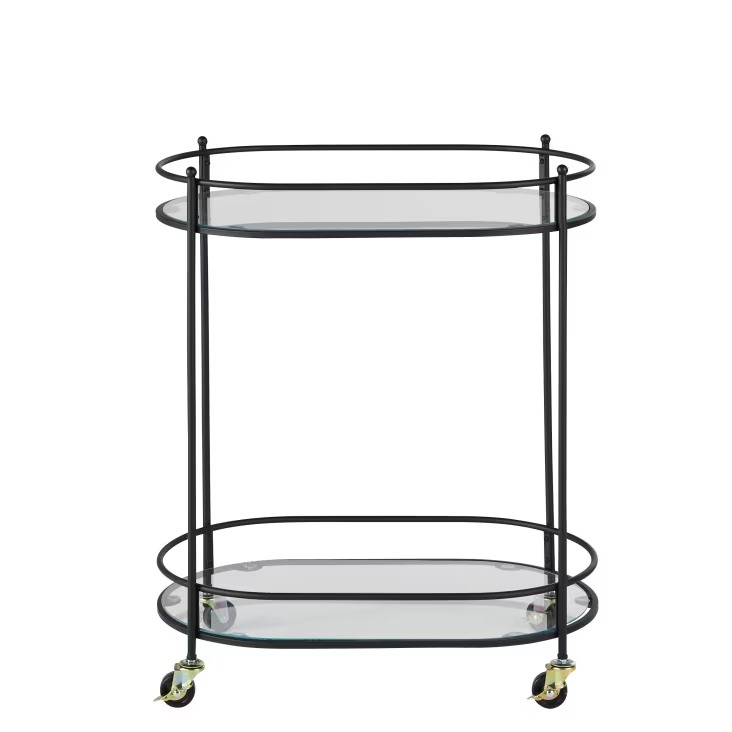 Desserte Hippolyte à roulettes en métal noir et verre transparent