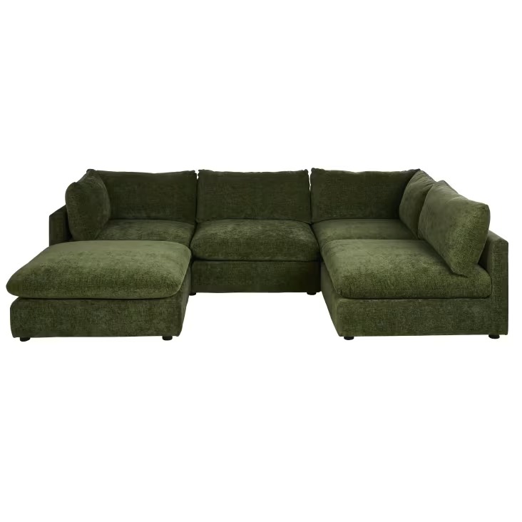 Canapé d'angle droit Sunset 5/6 places en textile chenille vert