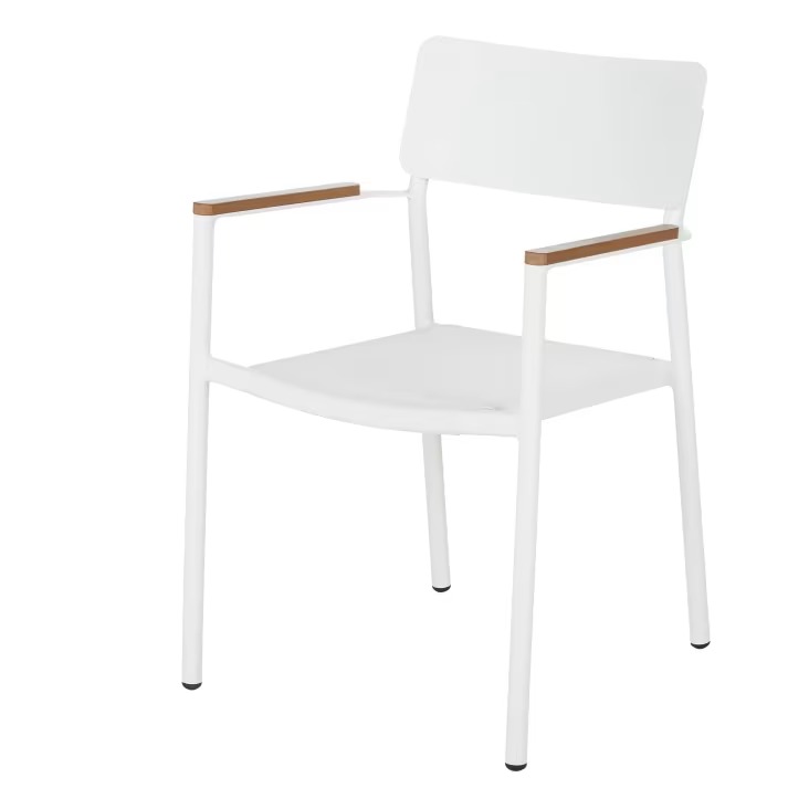 Fauteuil à dîner de jardin Quepos en aluminium et toile plastifiée écrus