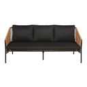 Canapé de jardin Arun 3 places en résine beige, métal noir avec coussins noir