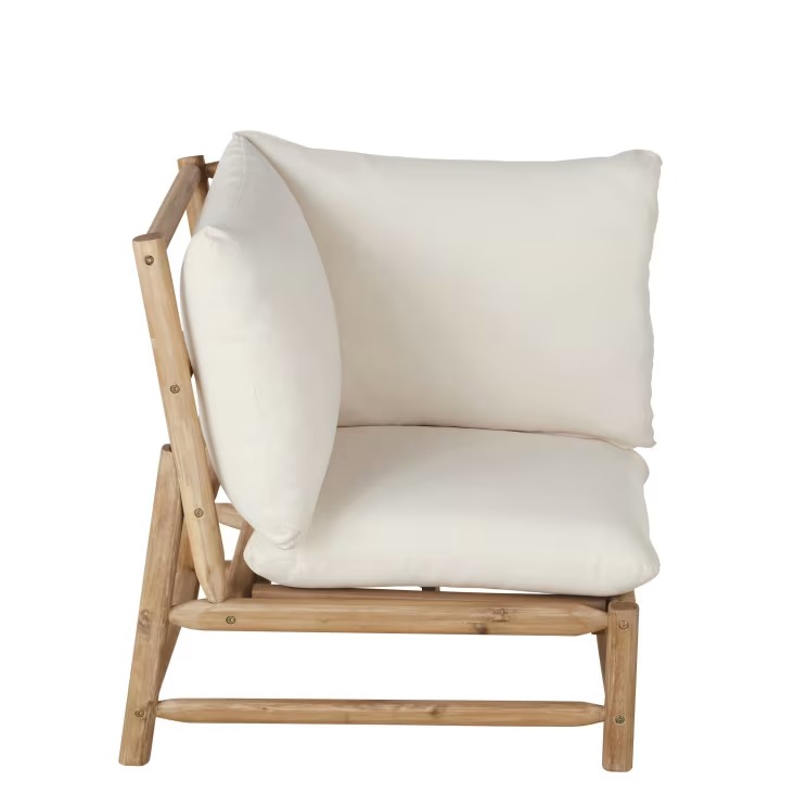 Angle pour canapé de jardin Negara modulable en bois d'acacia et coussins écrus