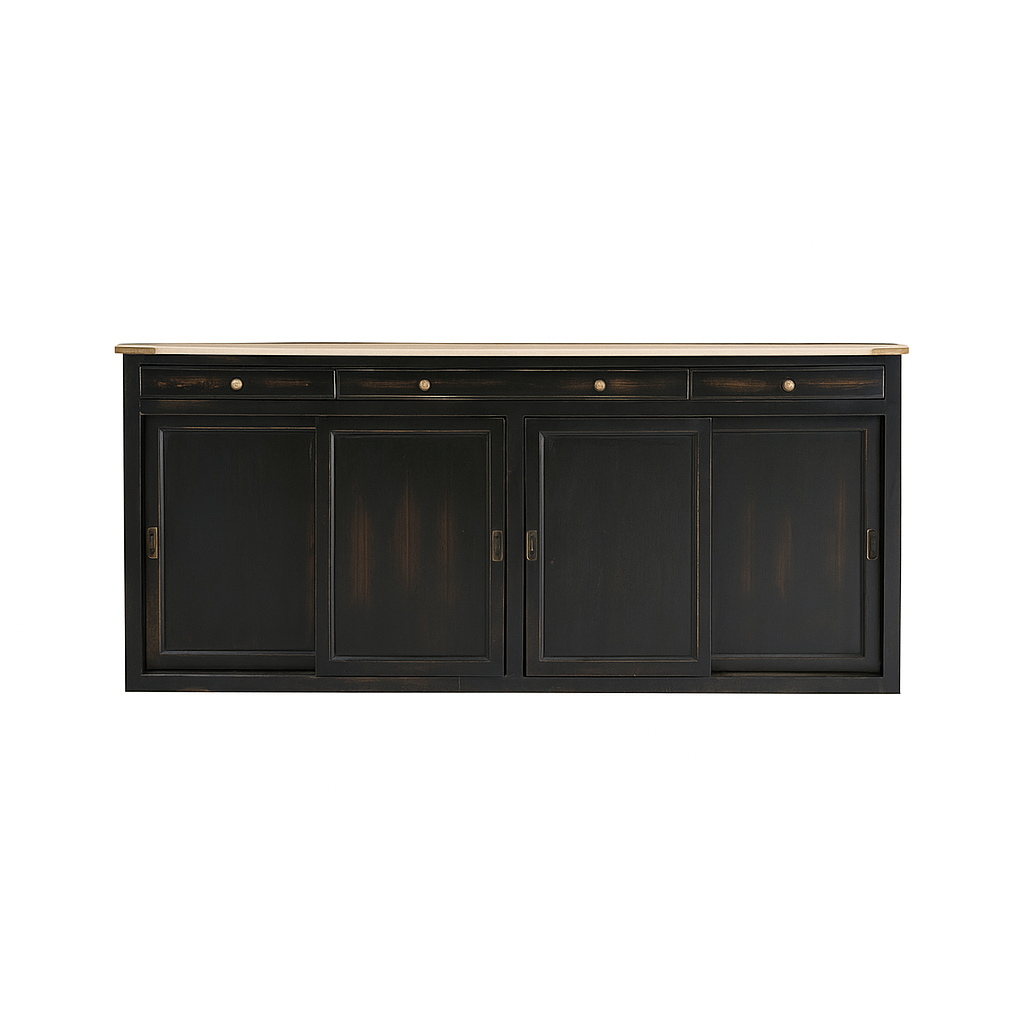 Buffet Indies 4 portes 3 tiroirs en manguier massif noir