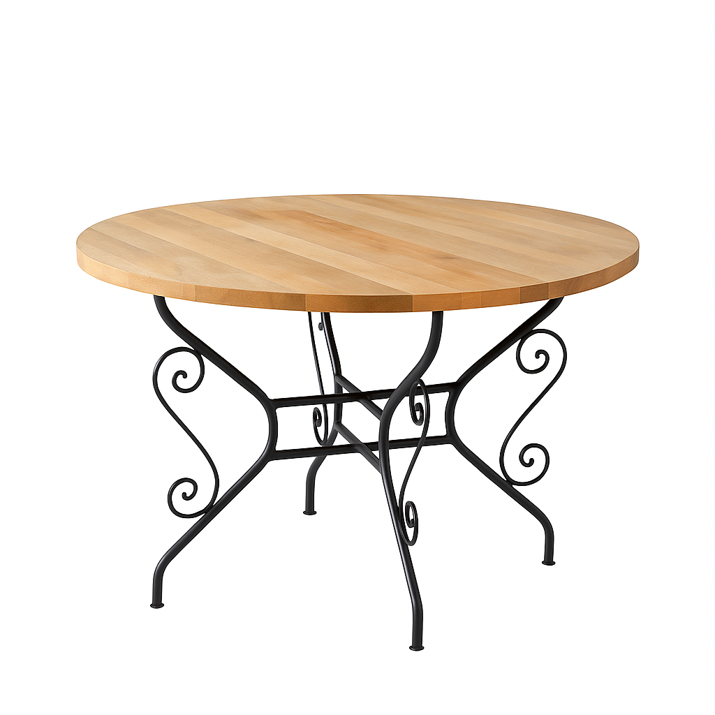 Table à diner ronde Toscane en manguier et métal 4/6 personnes D115