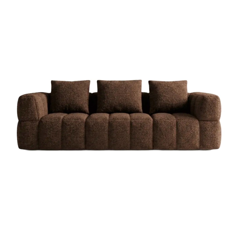 Canapé Maddy 3/4 places en tissu effet bouclé marron