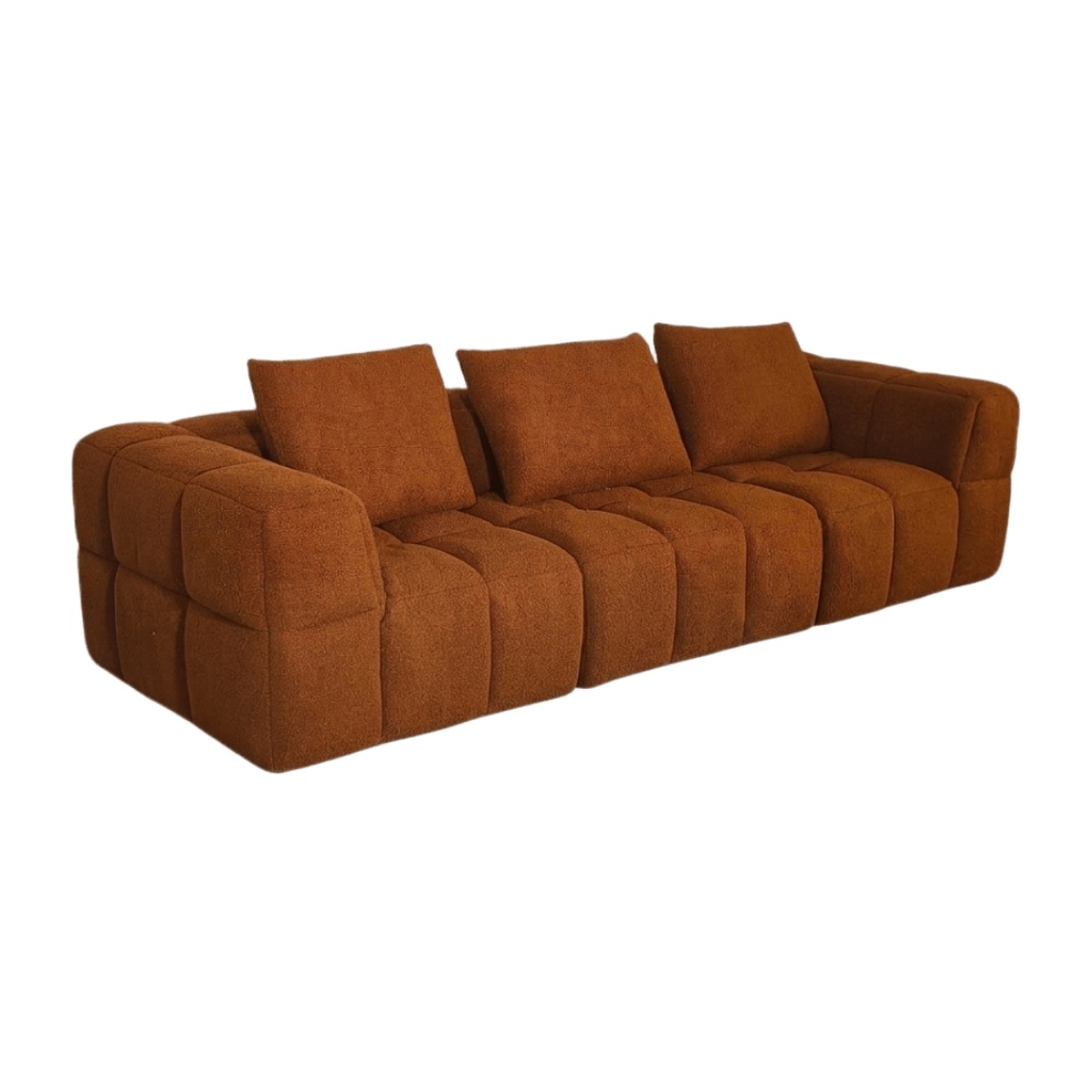 Canapé Maddy 3/4 places en tissu effet bouclette marron rouille