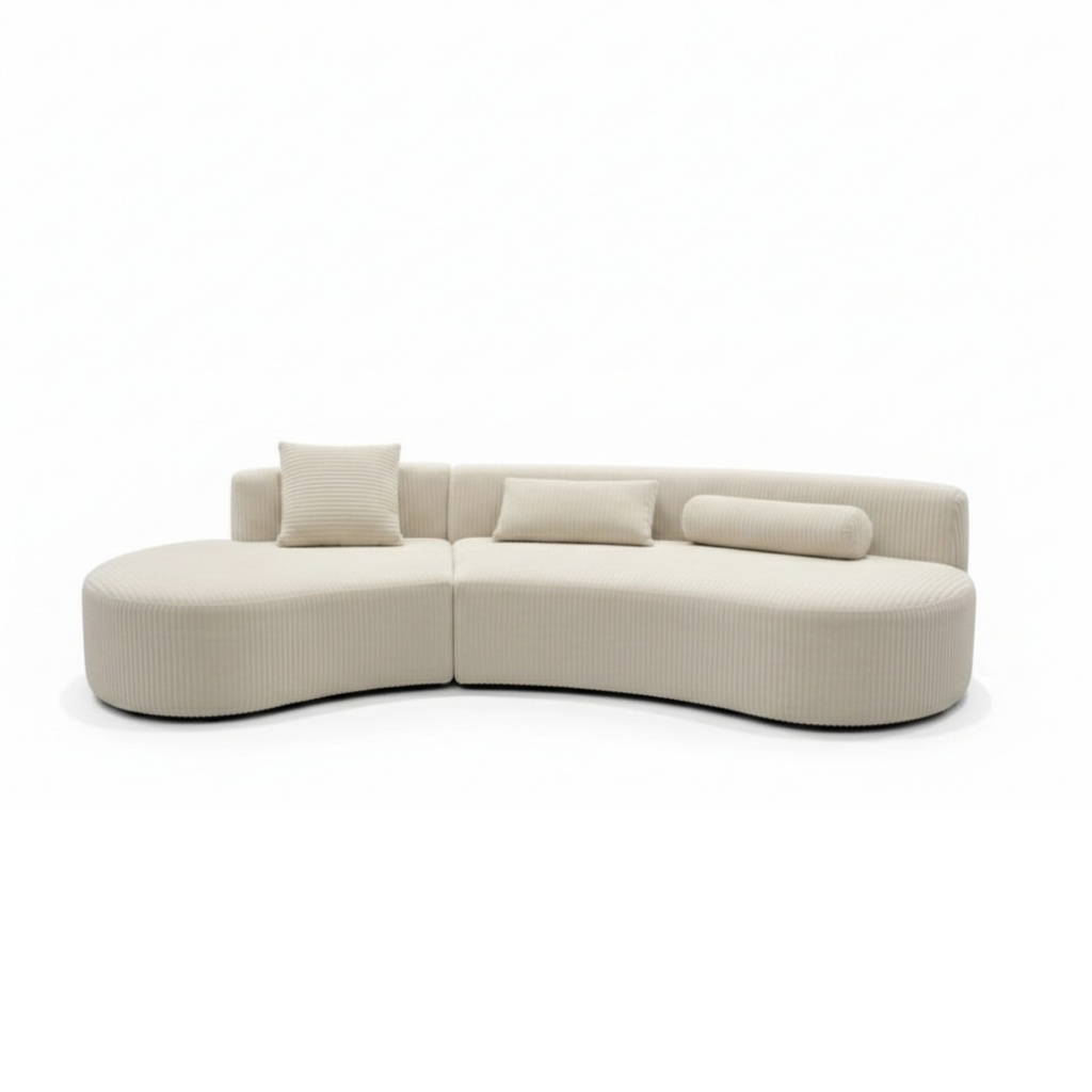 Canapé gauche incurvé Lisa 4 places en tissu côtelé beige