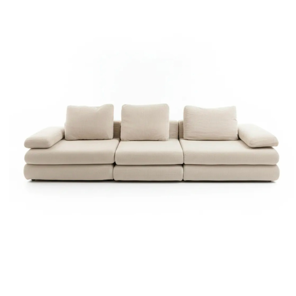 Canapé-lit convertible Masseno 4 places en tissu beige clair