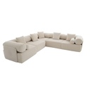 Canapé d'angle modulaire Avalon 5 places en tissu côtelé beige clair