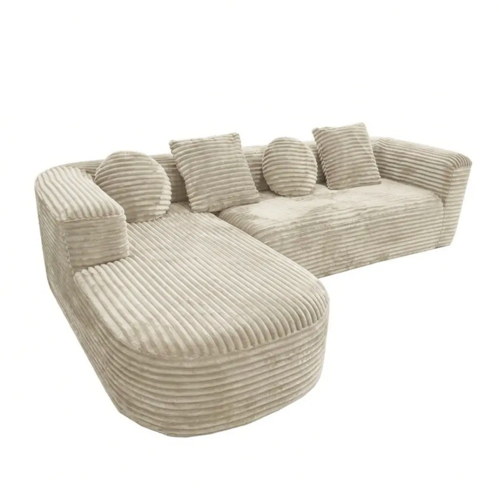 Canapé d'angle gauche Cesare 4/5 places en tissu côtelé beige