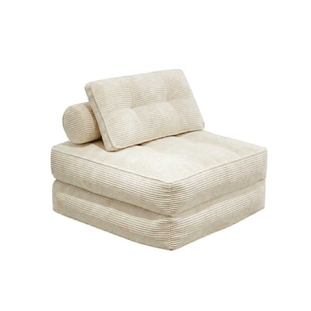 Fauteuil convertible Bogota en tissu côtelé beige créme