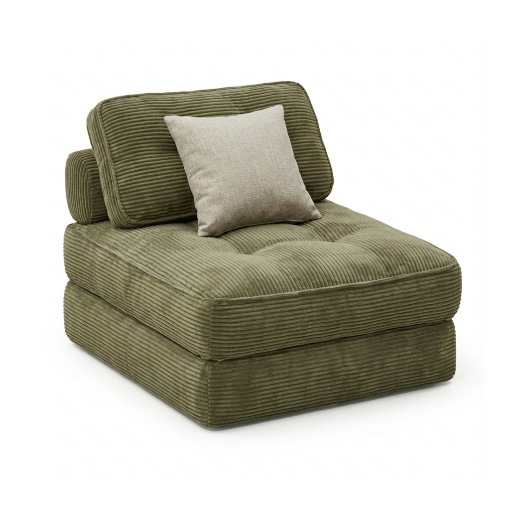 Fauteuil convertible Bogota en tissu côtelé vert kaki