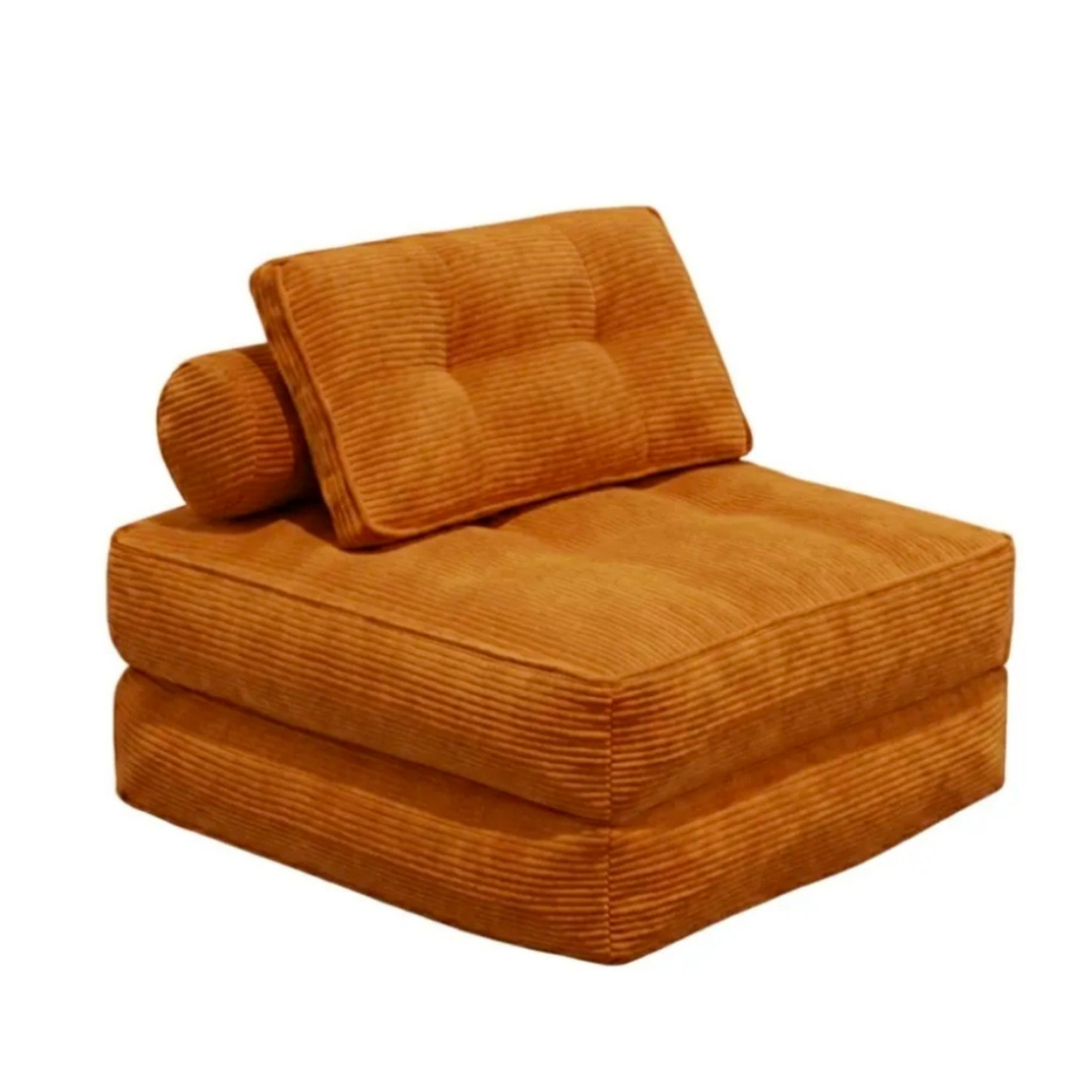 Fauteuil convertible Bogota en tissu côtelé orange