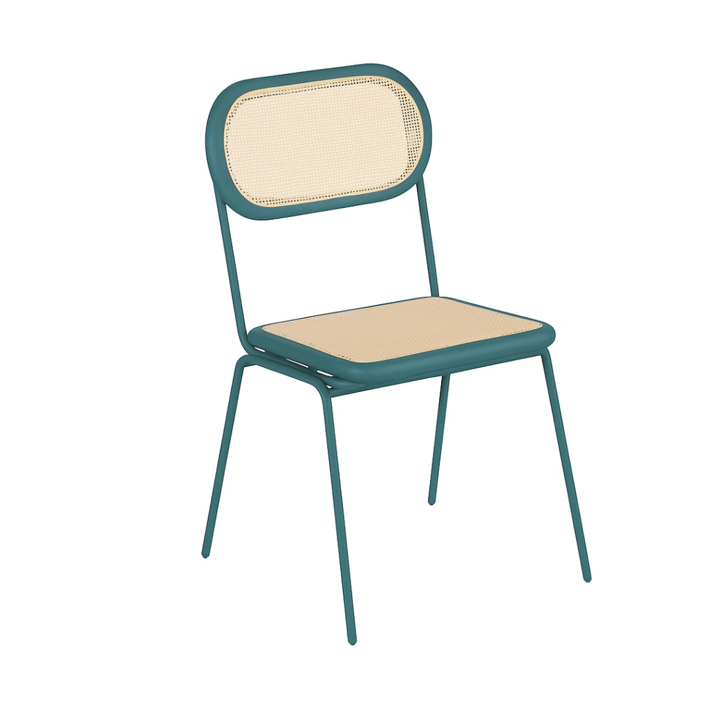 Chaise Alba en acier vert foncé et bois de bouleau avec rotin synthétique