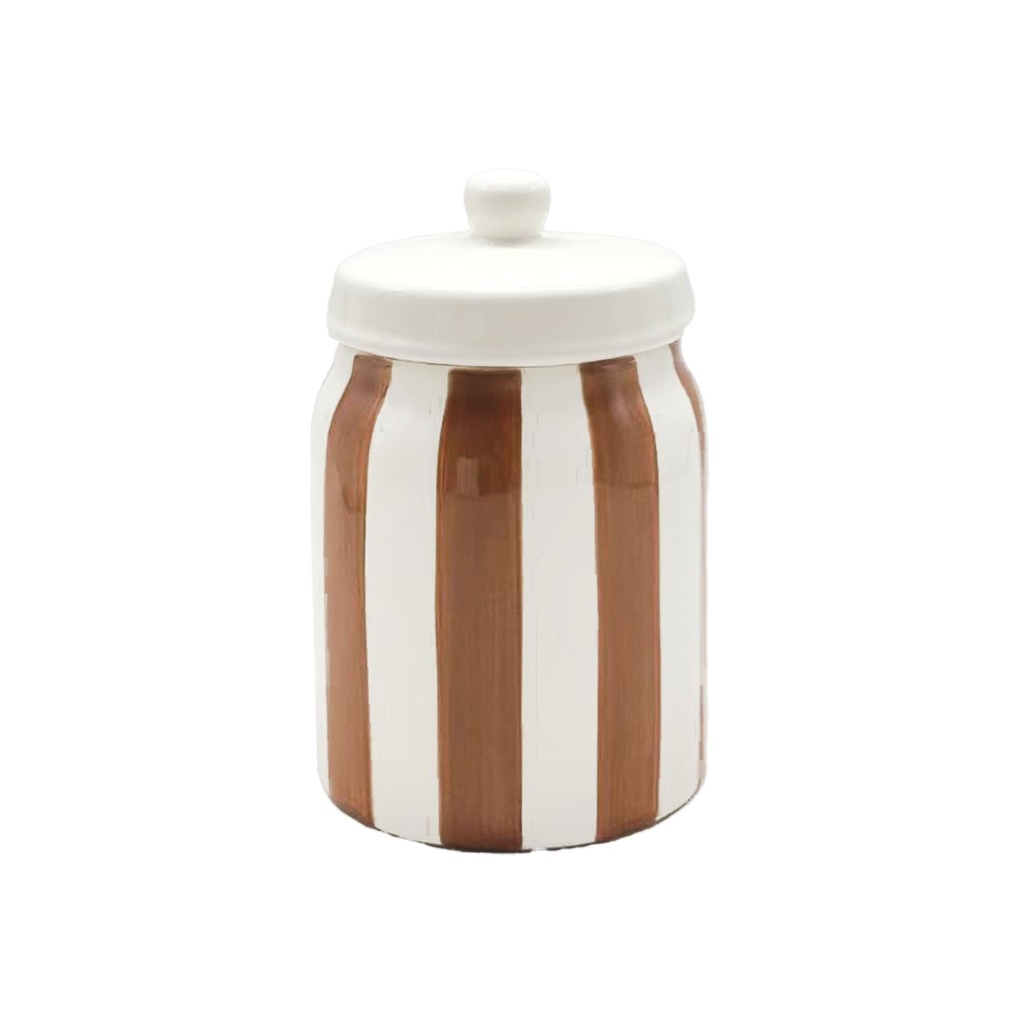 Boîte pot rayure marron et blanches H16,5cm