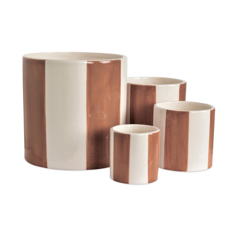 Set de 4 pots en céramique rayure marron D14
