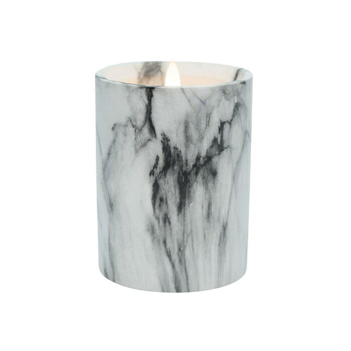 Bougie LED cylindrique en ciment et cire façon marbre flamme 3D